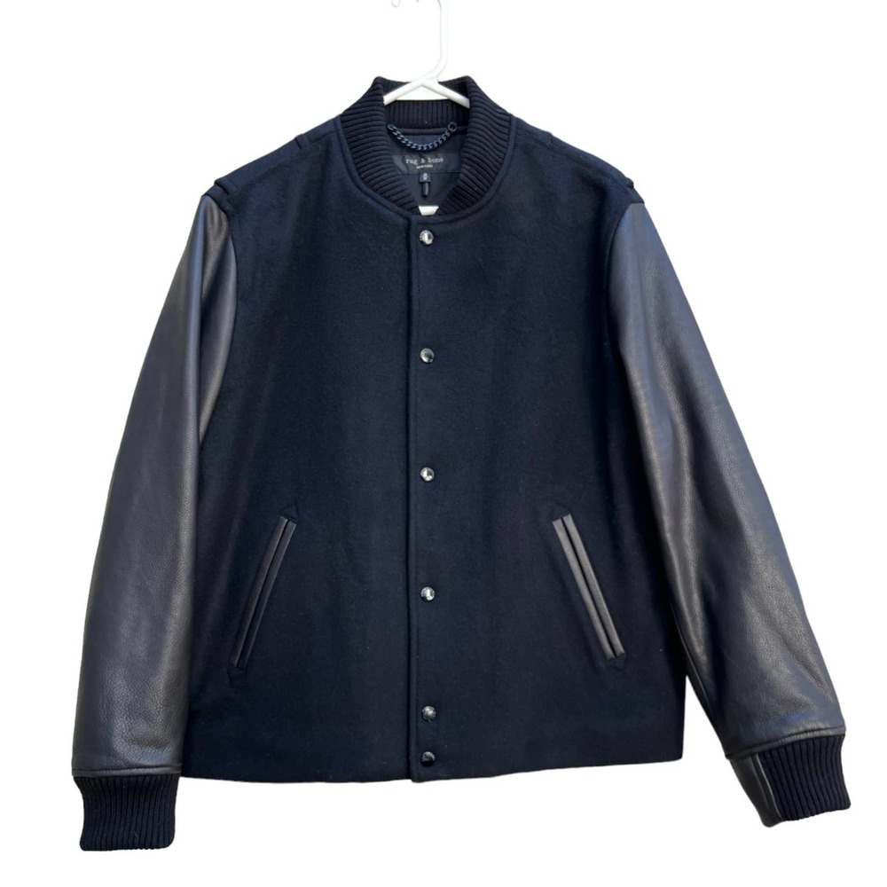 rag & bone Men's Black Wool and Leather Bomber Jacket
